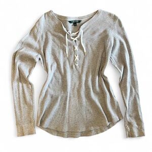 Ralph Lauren Gray Thermal Lace-Up Long Sleeve Top